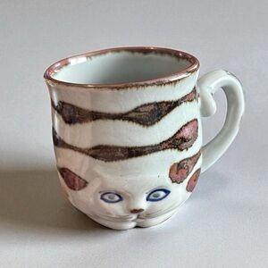 VTG 70 Takahashi San Francisco Cat Coffee Mug Tail Handle Stoneware Hand Painted